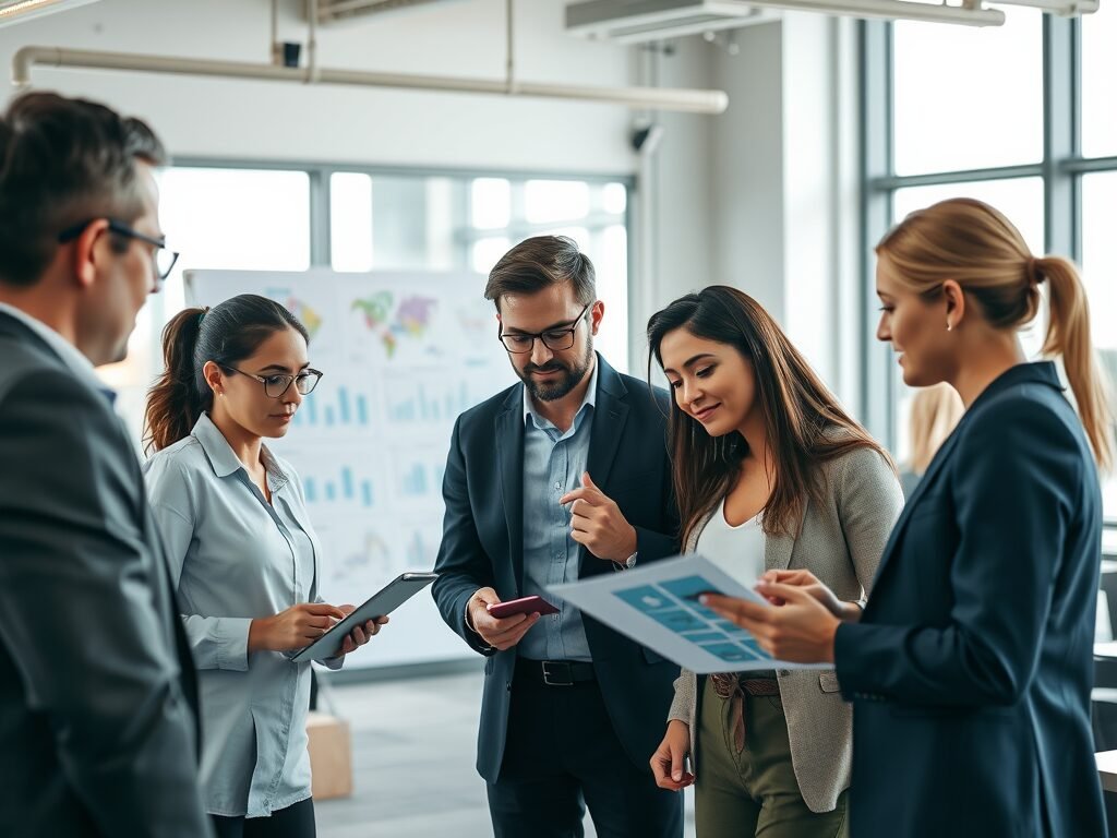 a group of people looking at analytics to find tips for the business