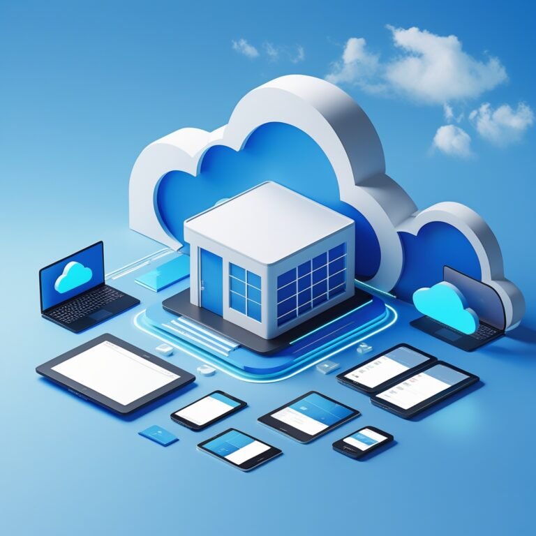 laptop with many phones using cloud computing technologies