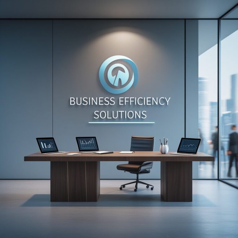 modern minimalist office space with a sign of business efficiency solutions